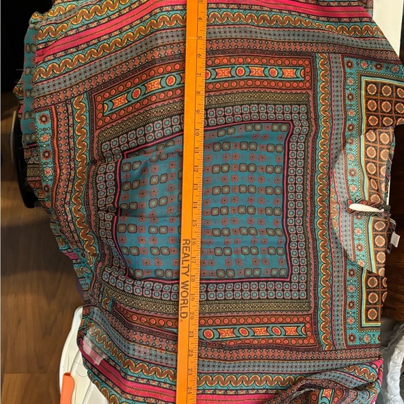 Nine West Blue and Orange Sheer Boxy Blouse - Picture 5 of 5